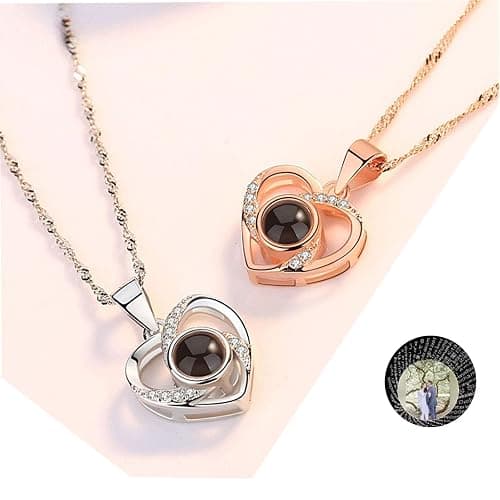 AVINVAN Photo Necklace 925 Sterling Silver Personalised Projection Necklace with Picture Inside Charm Customised Jewellery Heart Present for Women Mum Girls Wife Birthday thumbnail 6