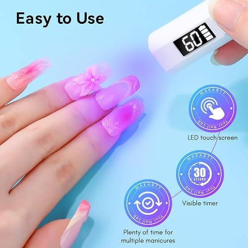 Makartt Handheld UV Nail Lamp, Mini Cordless Flash Cure Nail Light for Gel Nail Polish & Nail Glue, Rechargeable USB UV Light Fast Drying with LCD Display, Portable DIY Nail Art Gift, Home Salon Use thumbnail 8
