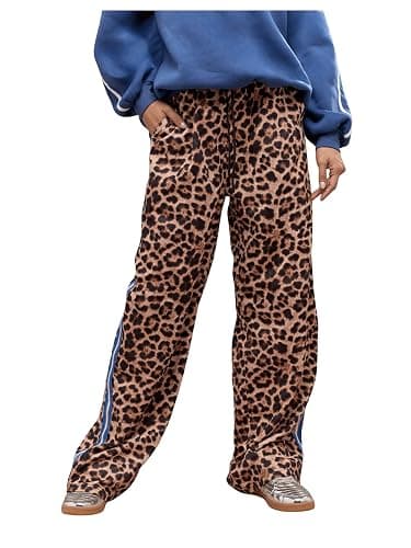 WDIRARA Women's Y2k Leopard Print Pants Elastic Waist Wide Leg Pants Trousers Bottoms - Image 1