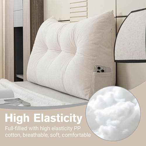 MQK Headboard Pillow Bed Wedge Pillow for Headboard with Side Pocket Dorm Headboard Twin xl Long Back Pillow for Bed Bolster Pillow for Mattress Gap Filler White Reading Pillow for Bedroom Sofa Daybed thumbnail 7