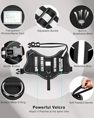 MOOGROU Service Dog Vest Harness and Leash Set+10 Patches for Puppy Small Dogs,Do Not Pet Emotional Support Dog Vest with 2 Soft Padded Handle for Everyday/Training (Black XS) | Adjustable Reflective Do Not Pet Emotional Support Dog Vest with 2 Soft Padded Handle,MOLLE,for Everyday Training Hiking thumbnail 4