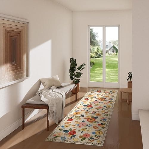 Machine Washable Runner Rug for Hallway: 2'6"x8' Kitchen Runners Rug with Rubber Backing Non Slip Stain Resistant Floral Floor Rug Soft Carpet Runners for Indoor Entryway Bedroom Bedside Living Room thumbnail 6