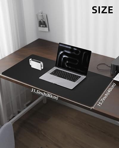 Leather Desk Pad Protector, Mouse Pad, Office Desk Mat, Non-Slip PU Leather Desk Blotter, Laptop Desk Pad, Waterproof Desk Writing Pad for Office and Home (Black, 31.5" x 15.7") thumbnail 3