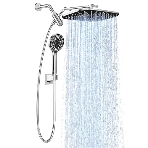 High Pressure Rain Shower Head with Handheld,Wide Rainfall Shower Head Combo with 15" Metal Extension Arm,Detachable Shower head,Rainfall Shower Head with Multi Modes Handheld Spray,Chrome - Image 1