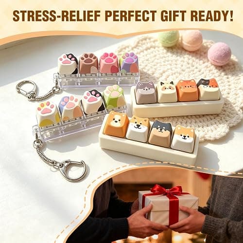 Cute Cat Keyboard Fidget Toy,Crisp Sound,Stress Relief Fidget Clicker Keychain,Creative Keycap Button, for Adults at Work, Travel, Home – Anxiety Relief & Focus Boost (Cat) thumbnail 3
