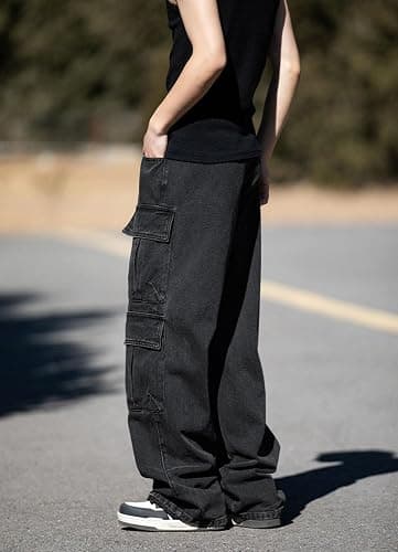 Baggy Cargo Jeans Men Teen Boys Casual Loose Jeans Flap Pockets Y2k Denim Pants 90s Hip Hop Streetwear thumbnail 3