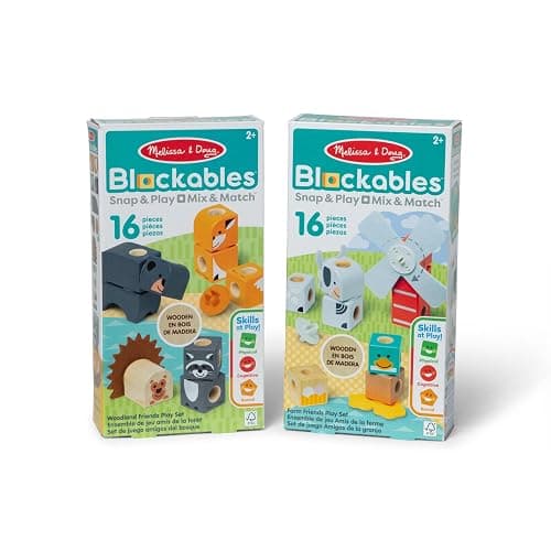 Melissa & Doug Blockables™ Farm and Woodland 2-Pack Bundle Connectable Wooden Building Blocks Preschool Play Set Toy thumbnail 6