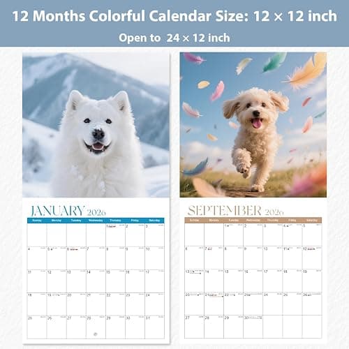 2026 Wall Calendar, Large Monthly Wall Calendar Dogs, Jan 2026 - Dec 2026, 12" x 24" (Opened), Hanging Planning Calendars for Family Home Office Supplies thumbnail 5