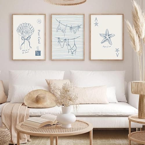 Blue Coastal Beach Wall Art Posters Beachy Preppy Room Decor Wall Art Granddaughter Summer Prints Aesthetic Bikini Seashells Starfish Poker Artwork Canvas for Dorm Bedroom 12x16x3 Inch Unframed thumbnail 4