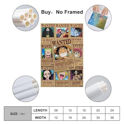 NRCKMIHRAE One Piece Wanted Poster Poster Decorative Painting Canvas Wall Posters And Art Picture Print Modern Family Bedroom Decor Posters 08x12inch(20x30cm) thumbnail 2