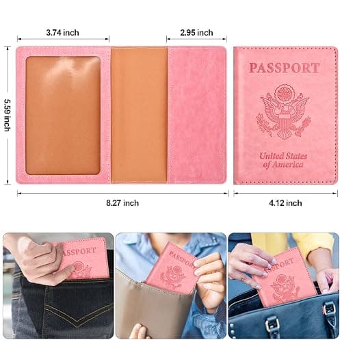 Eoehro Passport and Vaccine Card Holder, Faux Leather, AI-pink, Compact, Lightweight, Waterproof - AI-pink - Simplicity thumbnail 3