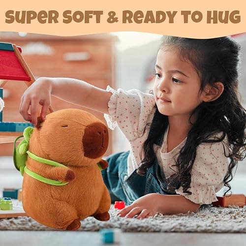 Wonfirang Capybara Plush with Turtle Backpack, 12" Kawaii Capybara Doll Stuffed Birthday Gifts Party Decoration, Cute Plush Toy for Girls Cartoon Fans thumbnail 4