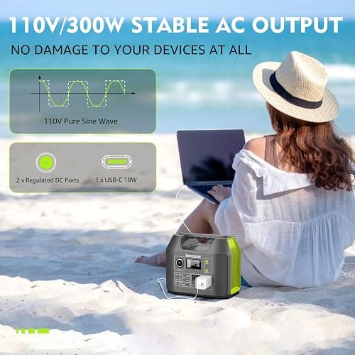 EnginStar Solar Generator, 300W Portable Power Station, 296Wh Lithium Battery Backup w/Two 110V Pure Sine Wave AC Outlet for Camping Road Trip RV, 80000mAh Sufficient Power Supply for Blackout thumbnail 5