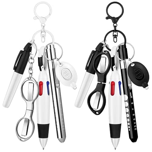 12 pcs Nurse Pen Set Two Colors Black Silver Include Permanent Marker Pen Pen Lights for Nurses Retractable Ballpoint Pen Nursing Keychain Clip Foldable Scissors LED Flashlight Keychain for Nurses - Image 1