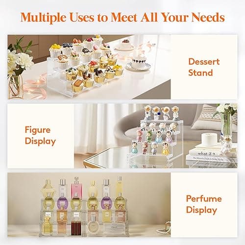 Lifewit 4 Tier Clear Display Riser Stand, Tool-free Assembly, Plastic Organizers for Figures, Cupcake, Perfume, Dessert, Desktop Display Stand for Organize and Decoration, 9 Inch, 1-Pack - 9inch,1 pack thumbnail 7