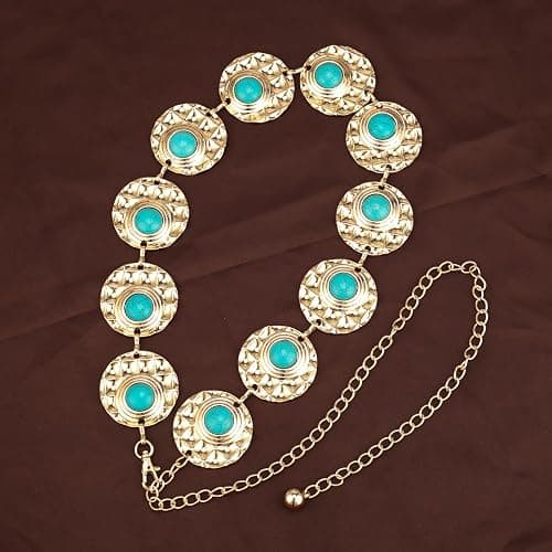 ILuvatar Waist Chain Women's Metal Dress With Sweater Gold Retro Turquoise Stone Punk Belt Concho Western Belts thumbnail 4