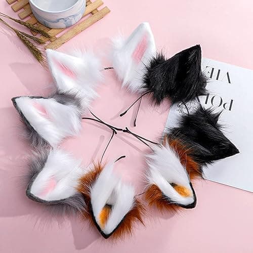HAOAN Handmade Cat Fox Fur Ears Hairhoop Headwear Anime Party Halloween Costume Headband Hairband thumbnail 4