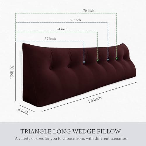 Rucener 8 lbs Thickened Twin Wedge Pillow Headboard College Dorm Bed Velvet Wedge Pillow Backrest Support Triangular Headboard Pillows with Side Pocket, Dorm Bedding Essentials for Girls & Boys thumbnail 2