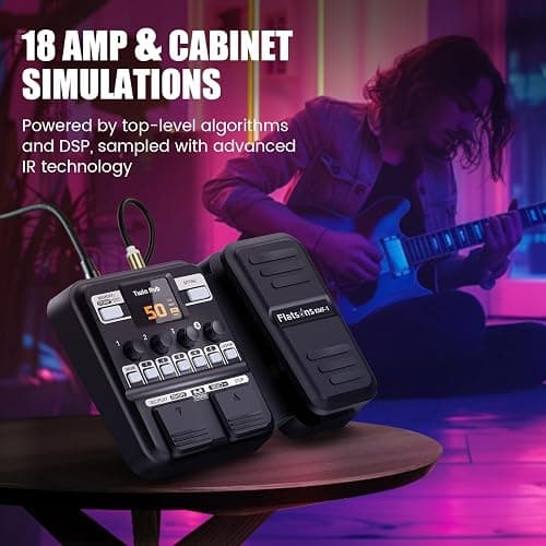 Flatsons KMF-1 Multi-Effects Guitar Pedal with 77 Practice Effects | 50 Presets, 42 Drum Rhythms, 18 Amp/Cab Sims, Color Screen, Aux In, Tuner, Looper, Expression/Wah/Volume, Distortion thumbnail 3