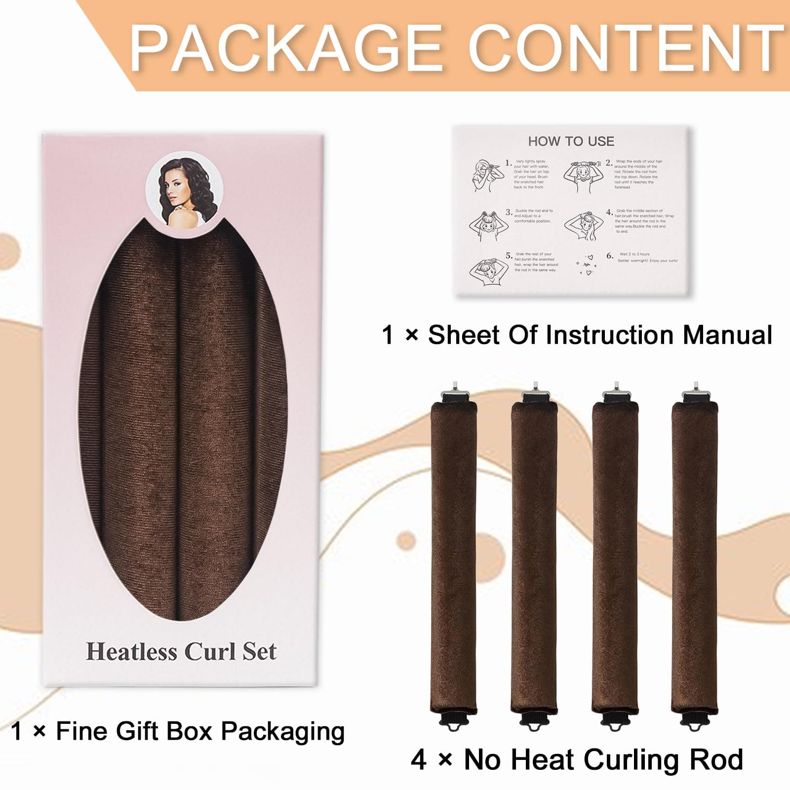 TULOBI 4Pcs Heatless Hair Curler, Overnight Heatless Curls Blowout Rods for All Hair Types, Flexi Rods with Hook, Hair Curlers to Sleep in No Heat Curling Headband for Women Girls Long - Brown thumbnail 7