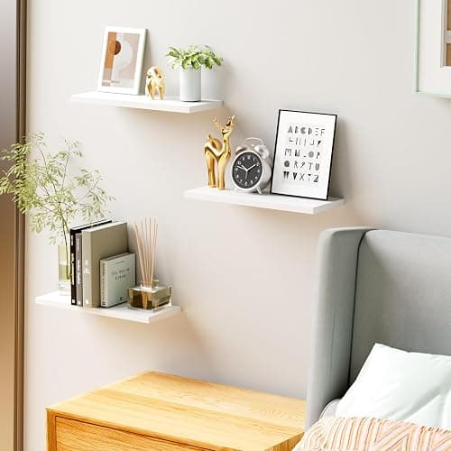 OUDIE White Floating Shelves - Wall Shelf Pack of 3, Modern Shelves for Bathroom, Bedroom, Office, Living Room Display, Kitchen Storage thumbnail 6