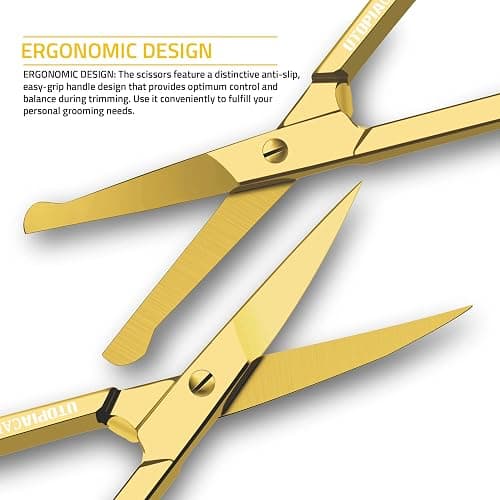 Utopia Care Eyebrow Scissors, Professional Stainless Steel Small Shears for Men and Women, Nose Hair Scissors for Grooming Mustache, Beard, Eyelashes, Ear Hair Trimming, Gold thumbnail 3