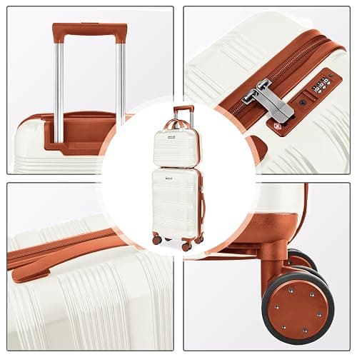 GigabitBest Carry On Luggage 22x14x9 Airline Approved, Hard Case Luggage Sets 2 Piece, PC+ABS Small Luggage Suitcase with TSA Lock & Spinner Wheels (14/20) - Beige Brown thumbnail 7