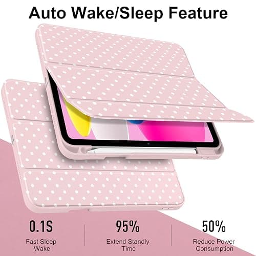 Yebiseven Case for iPad A16 11th Generation 11 inch 2025, iPad 10th Generation 10.9 inch 2022 -[Built-in Pencil Holder], Shockproof Clear Hard Back, Trifold Stand, Auto Wake/Sleep, Pink White dot thumbnail 7