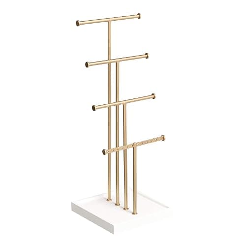 Amazon Basics Four-Tier Jewelry Tree Stand - White/Brass - Image 1