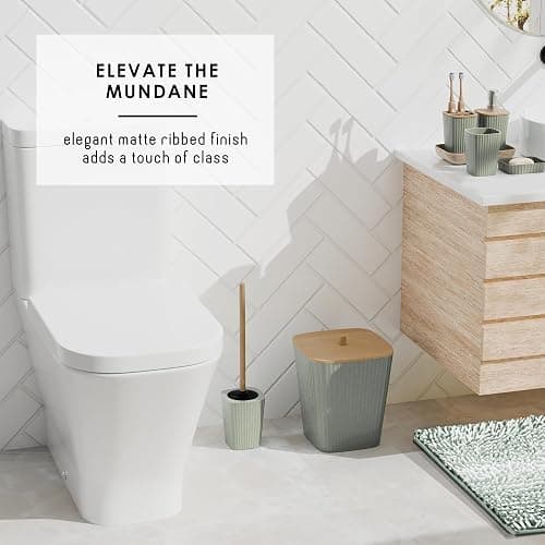 Clara Clark Bathroom Accessories Set - Bathroom Set, Bathroom Sets with Shower Curtain and Rugs, Shower Curtain Set with Trah Can - Ombre Sage Green - 22PC thumbnail 7