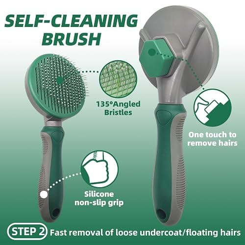 KUEIOX Pet Grooming Kit - 7 PCS Green Deshedding Brush Set with Undercoat Rake, Slicker Brush, Bath Brush & Nail Clipper for Short & Long-Haired Dogs and Cats thumbnail 3