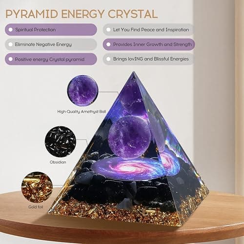 Hopeseed Orgone Pyramid for Positive Energy, Orgonite Amethyst&Obsidian Healing Crystal Pyramids for Reduce Stress Chakra Reiki Healing Meditation Attracts Lucky and Success thumbnail 3
