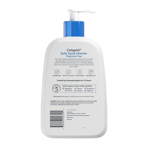 Cetaphil Face Wash, Daily Facial Cleanser for Sensitive, Combination to Oily Skin, 16 Oz, Fragrance Free, Gentle Foaming, Soap Free, Hypoallergenic thumbnail 9