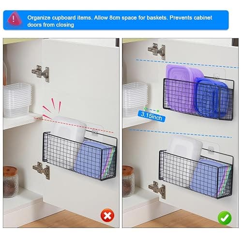 AMZABBY 2 Pack Large Adhesive Cabinet Organizer - Lid Organizer Inside Cabinet Wall Mounted Pantry Door Caddy for Food Container Lid Kitchen Under Sink Basket thumbnail 4