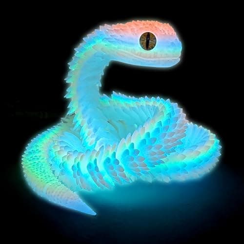 Binvin 24 inch 3D Printed Animals-Snake Viper,3D Printed Snake Toys 3D Printed Articulated Snake Animal Model Ornaments Creative Funny Toy Festival Gift for Frends (Luminous Rainbow, 24 Inch) - Image 1
