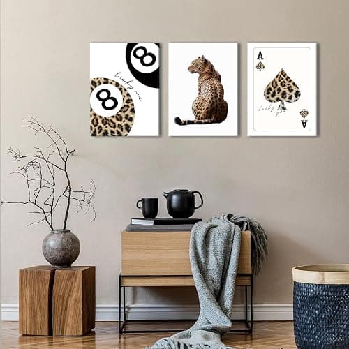 Trendy Leopard Canvas Wall Art Set of 3 - Cheetah Prints Wall Decor Pictures, Funky Lucky You 8 Ball Poster Preppy Aesthetic Paintings, for Girls Bedroom Dorm Apartment 12x16 inch Framed thumbnail 6