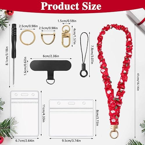 Christmas Scrunchie Lanyard with ID Holder Teacher Gifts Lanyards | Stretchy lanyard design with gold metal buckle for badge holder, keys, cruise cards, school, and office wear thumbnail 3