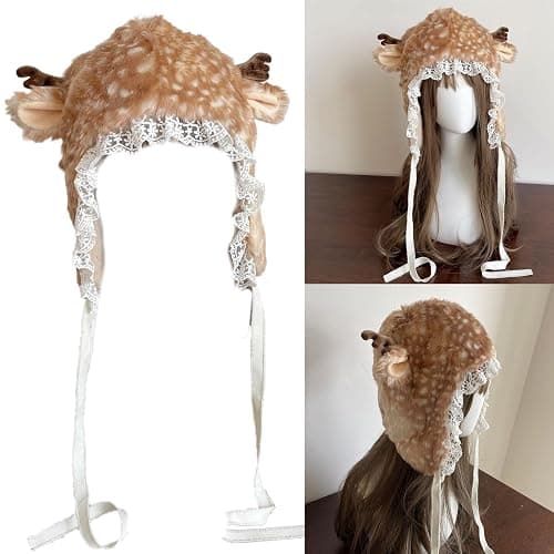 MOAIYU Cartoon Head Wrap Furry Deer Soft Thicken Leg Warmer for Women Outdoor Wear Lace Brim Holiday Party Photo Props thumbnail 3