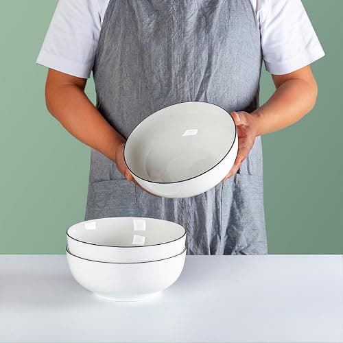Dyware 60 oz Large Soup Bowl, Pho Bowls, 8-Inch Rimmed Off-White Porcelain Bowls Set of 3, Perfect for Hearty Meals and Serving thumbnail 7