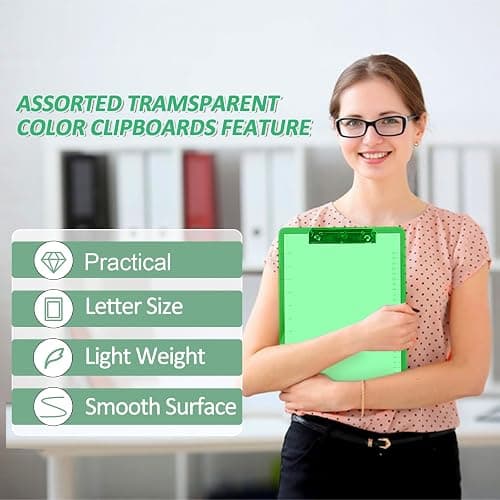 Plastic Clipboards, PANDRI 30 Pack Clear Colored Clipboards, Low Profile Clip Board 12.5 x 9 Inch Standard Letter Size, Office Supplies Classroom thumbnail 5