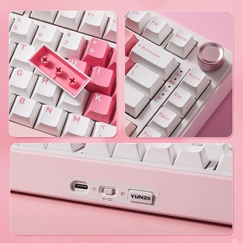 YUNZII B75 PRO Wireless Mechanical Keyboard,75% Gaming Keyboard Gasket Hot Swap Custom Keyboard with Knob,Pre-lubed Switches RGB,Bluetooth/Type-C/2.4G (White Heart, Cocoa Cream V2 Switch) thumbnail 8