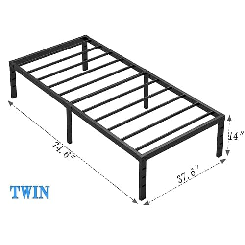NEW JETO Metal Bed Frame,Twin Size Bed Frame with Storage Space,Heavy Duty Sturdy Mattress Foundation,Easy Assembly,No Box Spring Needed, Black,14 Inch,Twin thumbnail 3