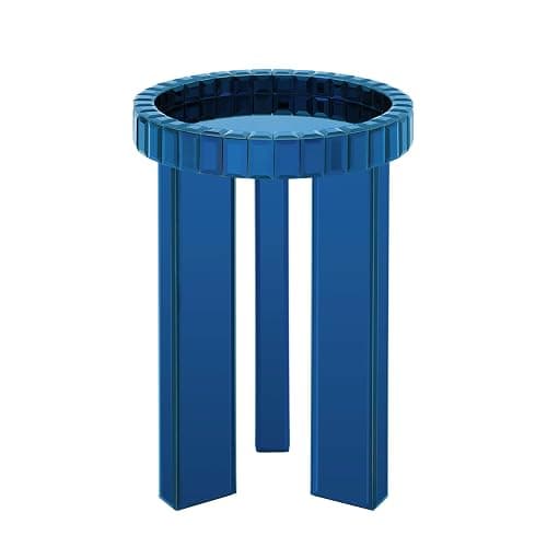 SHYFOY Blue Mirrored End Table, 23" H Round Glass Side Table with Three Legs, Modern Accent Table for Living Room, Bedroom, or Entryway - Image 1