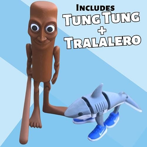 The Original Italian Brainrot Articulated Jointed Movable Tung Tung Tung Sahur Home Desk Decor, Tralalero Tralala Figure Brain rot Figurine Articulating Joints Meme Figure Shark Collectible Figurines thumbnail 8