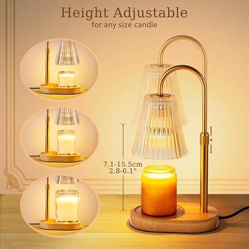 Candle Warmer Lamp with Timer: Electric Candles Wax Warmers Glass Lamps for Jar Candles Burner Adjustable Height and Dimmable Light Modern No Flame Scented Candle Warming Lantern, Amber thumbnail 2