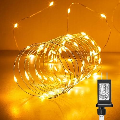 Minetom Fairy Lights Plug in, 33Ft 100 LEDs Waterproof Silver Wire Firefly Lights, Adaptor Included, Starry String Lights for Wedding Indoor Outdoor Christmas Patio Garden Decoration, Warm White thumbnail 8