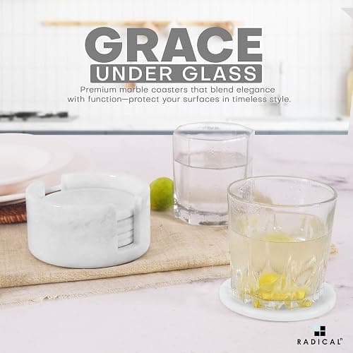 Radicaln White Marble Coasters Set of 6 Handmade 3.5" Inch Round Coasters for Drinks, Elegant Coaster Set with Holder for Dining and Coffee Table thumbnail 4