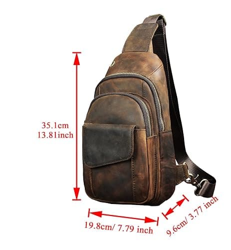 Le'aokuu Men Outdoor Casual Travel Hiking Tea Crossbody Chest Sling Bag Rig One Shoulder Strap Bag Backpack Men Leather thumbnail 2