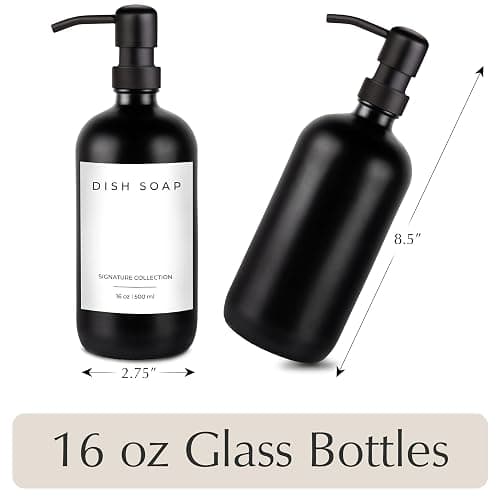 Emerson Essentials Soap Dispenser Set, Dish Soap for Kitchen, Bathroom Set - Hands and Dishes for Home, Farmhouse, Glass Soap Dispenser with Pump and Labels | 16 Oz, 2 Pack thumbnail 3