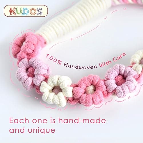 Handmade Braided Pink Cotton Dog Leash, 5ft | 5ft Handmade Braided Cotton Dog Leash, Pink Color, Floral Handle, Soft Grip, Durable for Daily Walks, Small to Large Dogs thumbnail 4